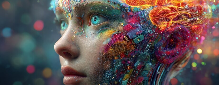 Abstract portrait exploring consciousness and emotion.