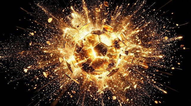 Soccer ball shattering with sparks and explosion effect