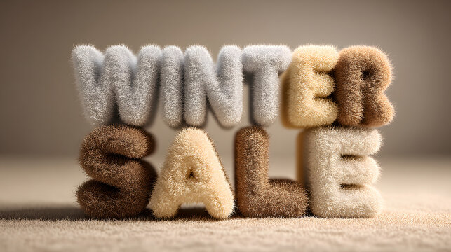 Winter Sale Cozy Fuzzy Typography with Soft Fabric Fur Letters, Warm Seasonal Retail Promotion Background for Holiday Shopping, Ecommerce Discounts and Fashion Marketing Campaigns