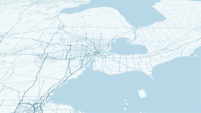 Modern minimalist black and white vector map of Windsor, Ontario, Canada. High-quality scalable illustration of Windsor city grid, Detroit River, border crossing layout for posters and urban design.