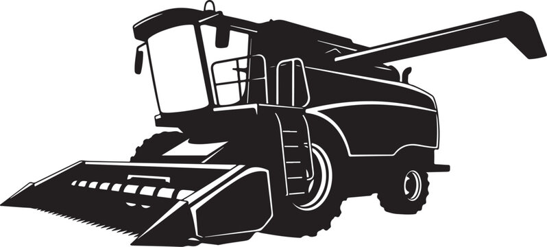 Black combine harvester, agricultural machinery, farm equipment, vector illustration