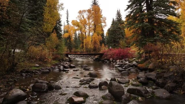 Aerial drone footage of Williams Creek Reservoir and Wolf Creek Pass during colorful autumn season