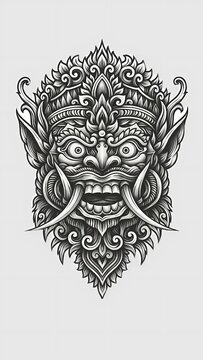Detailed Shaded Balinese Demon King Portrait
