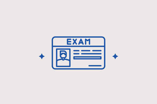 Student ID or exam card line icon with a photo and identification details. Practical vector illustration for university security and examination admission guides.