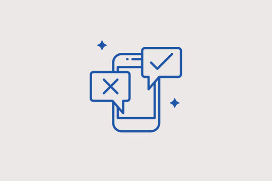 Mobile quiz or survey line icon with check and cross symbols on a smartphone. Handy vector illustration for educational apps and mobile feedback forms.
