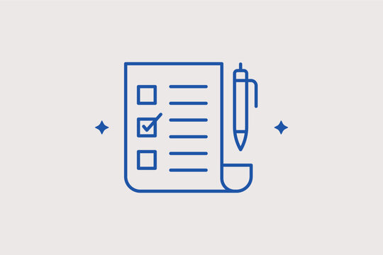 Exam paper with checklist line icon and a pen for student assessment. Practical vector illustration for online testing platforms and educational resources.