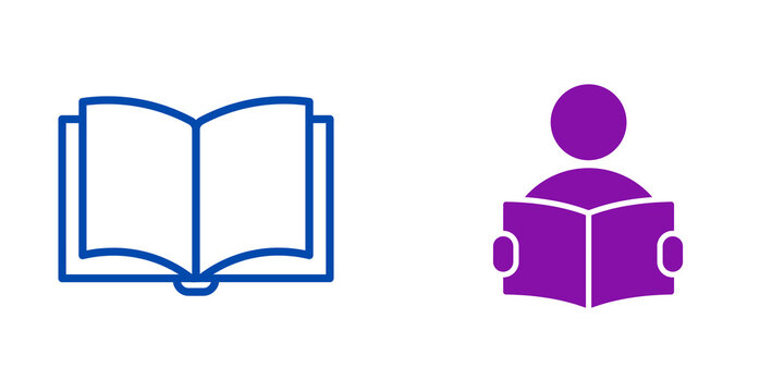 Open book with reading person icon isolated on transparent background