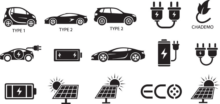 Black and white of electric car charging types and standards black white background type 1 connector