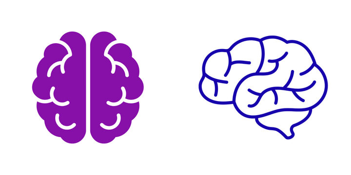 Purple and blue brain icons isolated on transparent background
