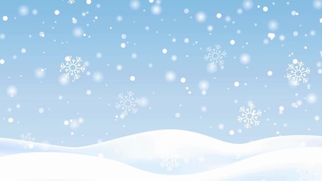 Animated Winter Scene with Falling Snowflakes and Snow Hills