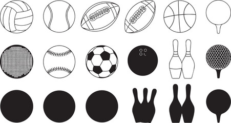 Fototapeta premium Black and white of various sports balls isolated on white background soccer ball basketball 1