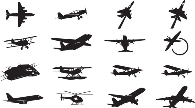 Black and white of various types of airplanes and helicopters aeroplane aircraft 1 biplane