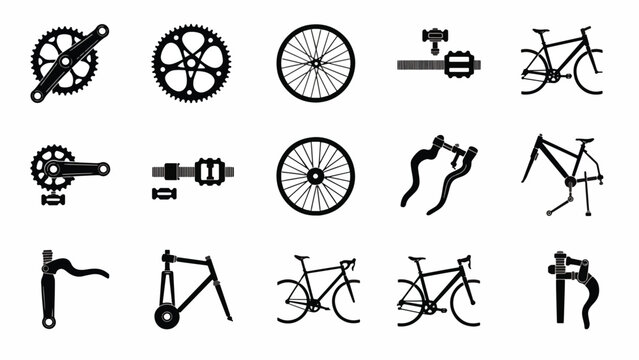 Bicycle parts and cycling icons.
