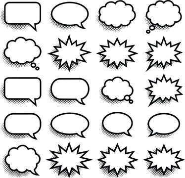 comic speech bubble vector collection with cartoon dialogue clouds and pop art message elements