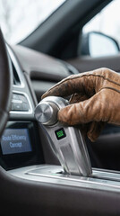 Obraz premium Delivery driver fuel expense control in modern car cabin