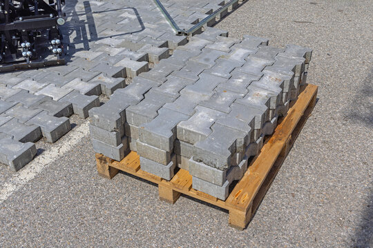 Concrete Pavers Paving Stones at Pallet Street Construction Site Material