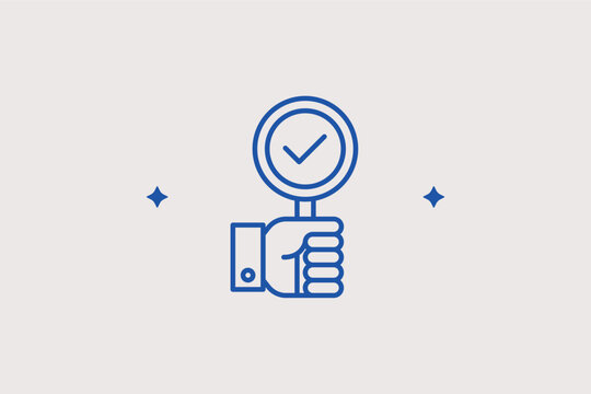 Hand holding positive checkmark sign line icon for approval and verification. Trustworthy vector illustration for quality assurance and successful task completion alerts.