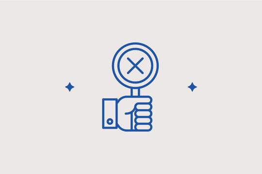 Hand holding negative cross sign line icon for rejection or error notifications. Direct vector illustration for troubleshooting guides and payment decline alerts.
