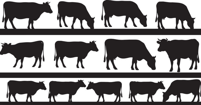 Black cow silhouettes seamless pattern cow pattern farm animal silhouette repeating cow black and white cow