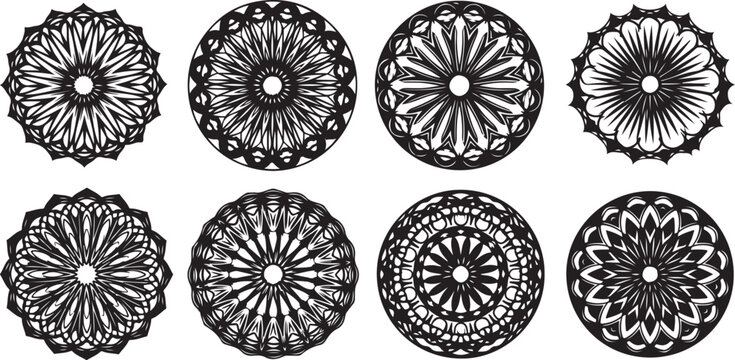 Set of black and white mandala designs collection