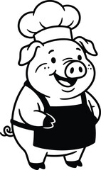 Obraz premium Cute Pig Chef Cartoon Illustration Featuring Smiling Animal Character Cooking Restaurant and Culinary Mascot Design