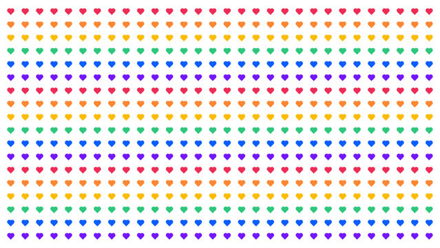 Rainbow Hearts Background. Love Hearts Wallpaper with Rainbow Stripes. LGBTQ Pride Month Heart Backdrop Vector Illustration.