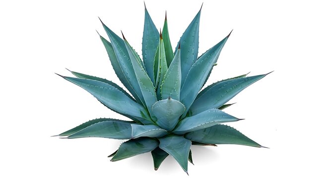 Close up of a blue agave plant isolated on a bright white background