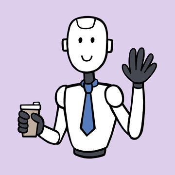 Roboter mit Kaffee und Krawatte
