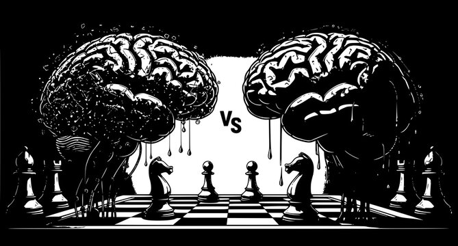 Human brain vs chess strategy competition with mind game, strategy