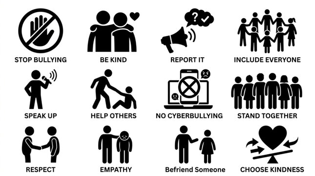 Anti Bullying and Kindness Icons Set.
