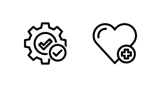 Component status gear with checkmarks and module health heart icon component checkmark verified engineering technology software hardware minimalist performance assurance maintenance
