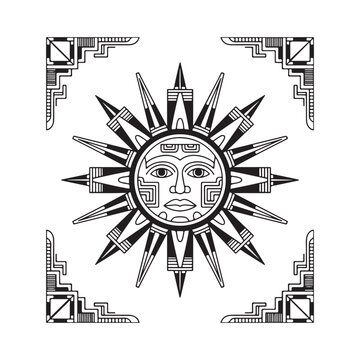 inti raymi inca sun symbol peru festival engraved vector illustration
