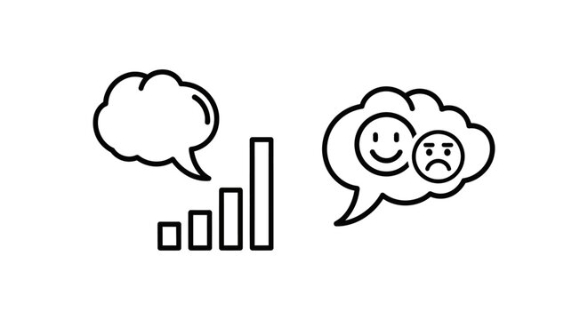 Feedback and sentiment analysis icons with feedback analysis sentiment information statistics illustration emoticon communication customer experience satisfaction research business