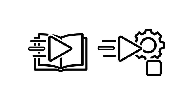 Skip tutorial and skip option icons with play button and gear tutorial interface settings application software experience illustration convenience efficiency progress navigation