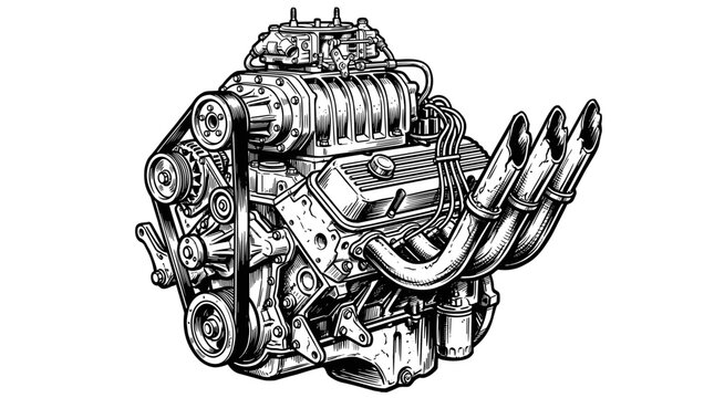 Detailed car engine illustration 14.