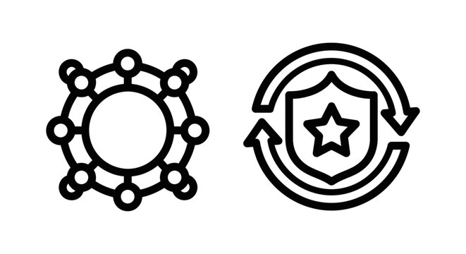 Network graph icon and shield security reload icon with connections information security protection technology transfer communication internet enterprise business strategy management