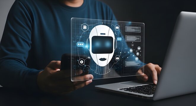 Holographic ai interface futuristic human computer interaction and digital technology concept