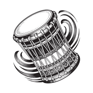festival drum china peru inti raymi engraved vector illustration
