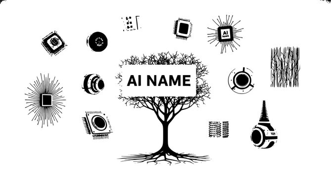 Ai name concept tree of knowledge and innovation with artificial intel