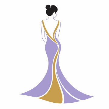 Minimalist vector illustration of an elegant woman wearing a backless evening gown.