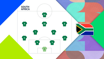 South Africa National Football Team Strategy Infographic with Pitch Lineup and Flag. © boldg
