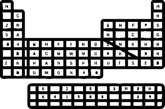 Linear vector illustration of a periodic table grid with letters