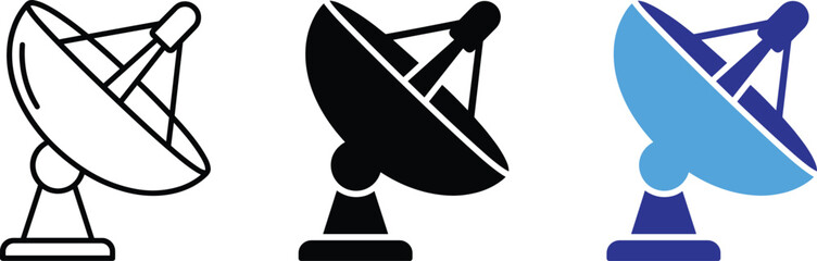 Satellite dish antenna vector icon set for communication and broadcasting design © AYESHA
