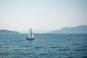 Fototapeta premium Sailboat in the Aegean Sea near Athens and Greek islands