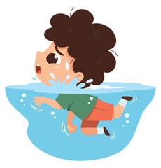 Child Dog Paddle Swimming to Avoid Drowning Cartoon Illustration © sararoom
