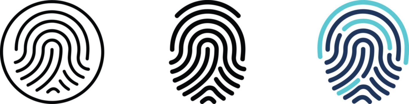 Biometric circular fingerprint scan icon set for security and identity access