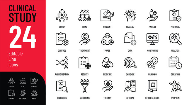 Set of 24 clinical study and medical research icons Vector