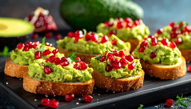 Crostini mit Avocado und Granatapfelkernen