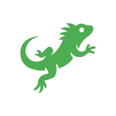 Obraz premium Green Iguana Silhouette Vector Illustration, Tropical Lizard Reptile Jumping Side View Icon Isolated on White Background