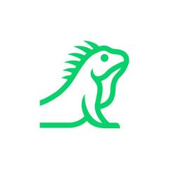 Obraz premium Vibrant Green Iguana Line Icon, Minimalist Reptile Silhouette Design, Modern Lizard Vector Logo.